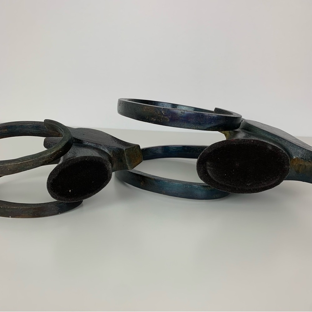 Pair Metal Antilope Ram Head Sculpture Horns Black Vtg Different Size Decor - Picture 8 of 16